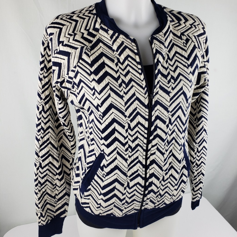 Tart Navy Blue and White Chevron Zippered Jacket - Picture 2 of 3
